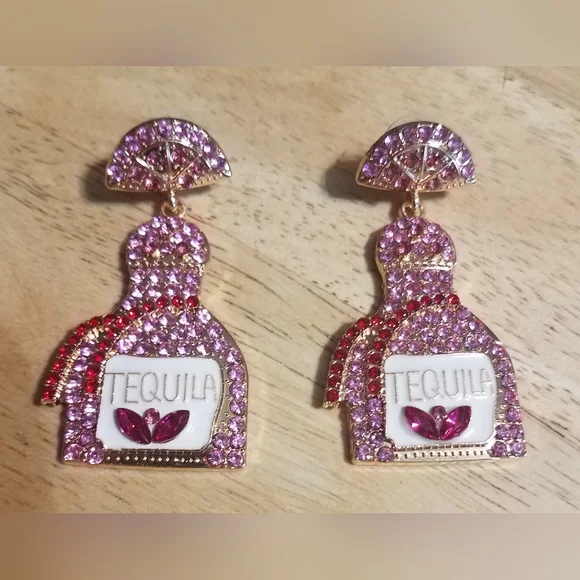 Tequila Faux Rhinestone Drink Earrings NIP - Picture 3 of 6